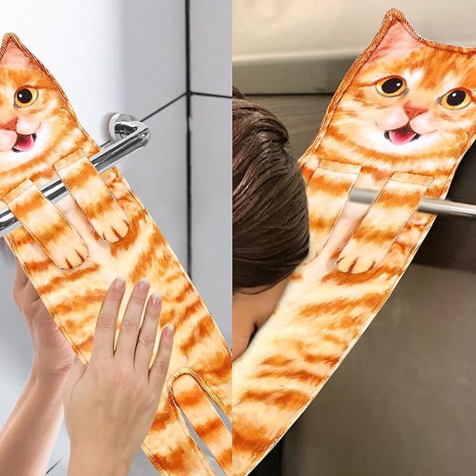 Cat Funny Hand Towels for Bathroom Kitchen- Cute Decorative Kitten Decor Hanging Face Towels- Unique Housewarming Valentines Mothers Birthday Gifts for Women Mom Cat Lovers