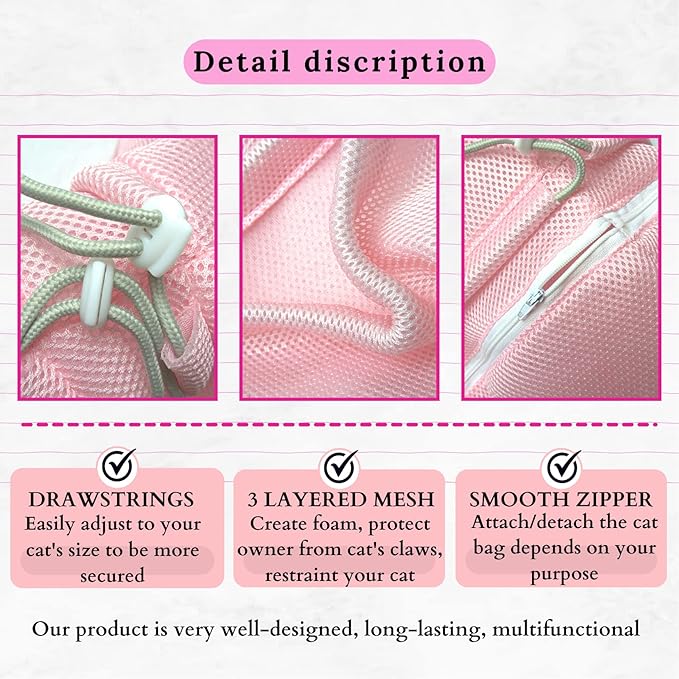 High Performance 3 Layers Cat Bathing Bag Set - 3 Pcs Multifunctional Grooming Kit with Restraint Bag, Durable Clippers, Bathing Glove - Cat Bathing Bag Anti Scratch - Cat Washing Bag for All Ages…