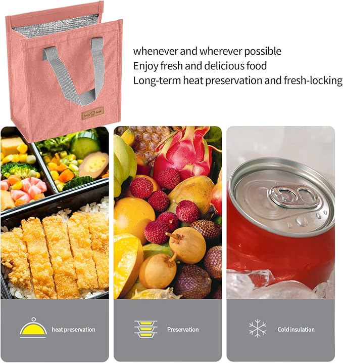 2pcs Pink Lunch Bag Insulated, Lunch Box Bag, Reusable Lunch Tote Bag, Lunch Box Container Bag Insulated for Women, Men, Work, Office, Travel