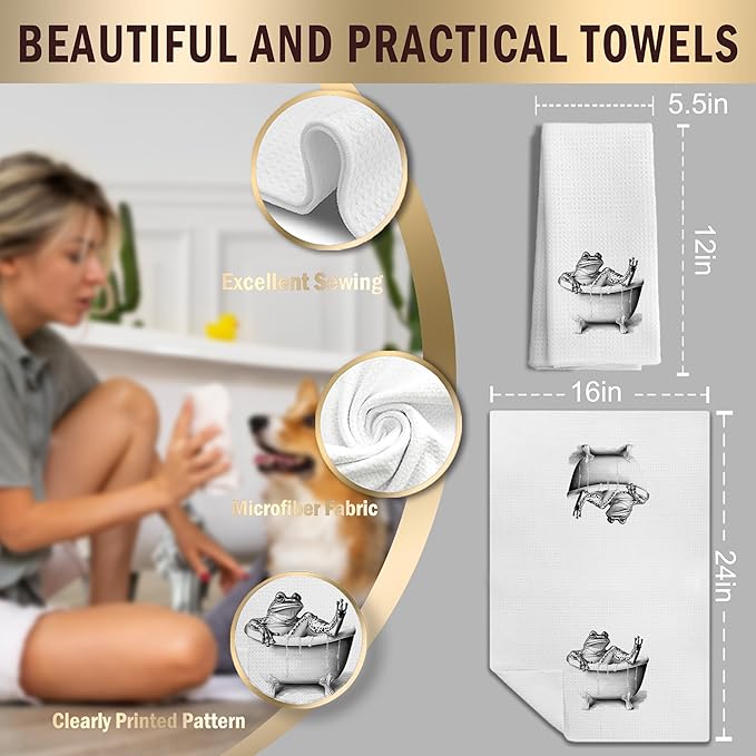 Funny Bathroom Hand Towels，Frog Gifts for Women,Frog Bathroom Decor,16x24 inch