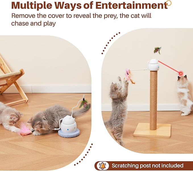 Potaroma Laser Cat Toys Rechargeable, Versatile Hide and Seek Kitten Wand Toy, Automatic Interactive Cats Toy, Moving Under-The-Cover Feather, Cat Indoor Exercise for All Breeds