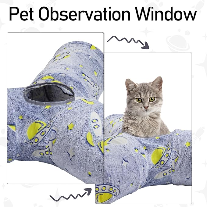 3-Way Plush Cat Tunnel Tube, Cat Toys Collapsible Tunnel Tube with Noctilucous Pattern and Cat Toy Ball, Cat Tunnel for Indoor, Suit for Rabbits, Kittens, Ferrets,Puppy and Dogs,Small Animals