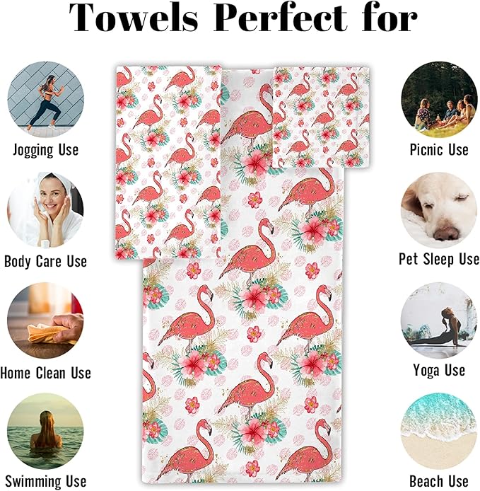Gaming 3 Piece Towel Bathroom Sets, 1 Bath Towel, 1 Washcloth, 1 Hand Towel, Cotton Fast Dry Soft Absorbent Towel Set for Home Kitchen Family (Flamingo)