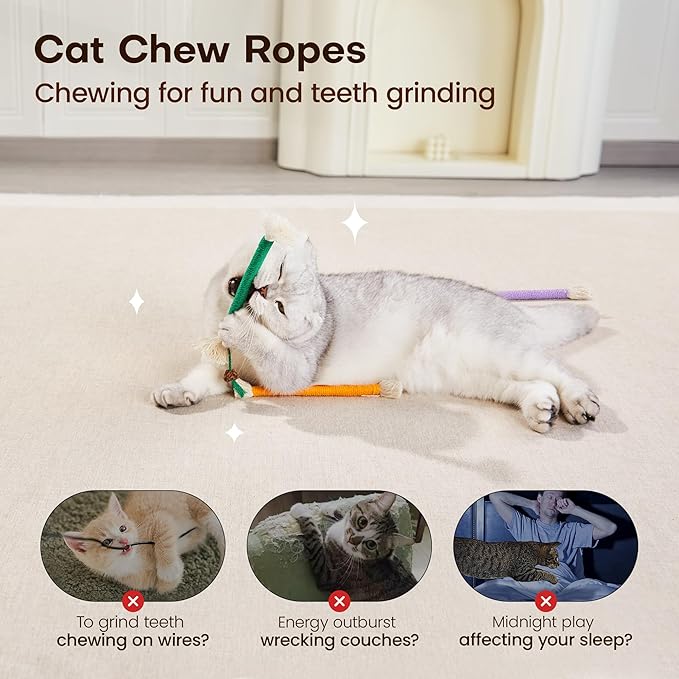 Potaroma 3Pcs Cat Toys Chew Ropes with Refillable Organic Catnip, Safe Teeth Cleaning Toy for Indoor Kittens, Interactive Cat Nip Kitty Toys for All Breeds 7.8 Inches