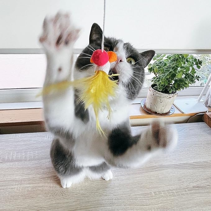 NECOICHI Flitters Wobble Mouse Cocoon Toys, Unique Cat Wand Toy Feather (Feather, Wand Toy)