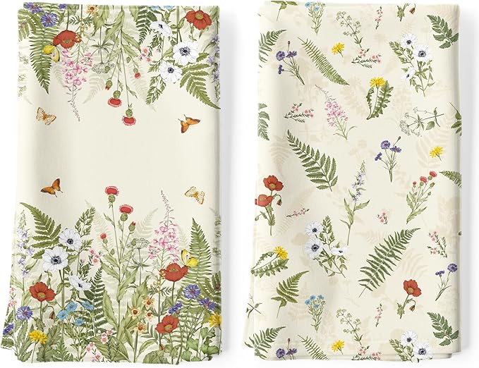 Boho Grass Tea Towels, Cotton Kitchen Towel 18.9 × 27.5 inch, Quick Drying Dish Cloth for Party Anniversary Holiday Decoration Housewarming Gifts