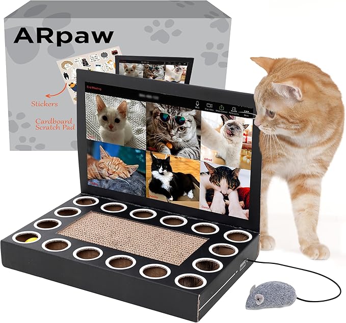 Cardboard Laptop for Cats - Scratcher with Mouse - Interactive Cat Toys for Indoor Cats - Kitten Supplies - Kitten Toy