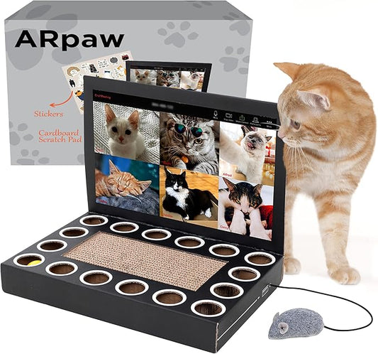 Cardboard Laptop for Cats - Scratcher with Mouse - Interactive Cat Toys for Indoor Cats - Kitten Supplies - Kitten Toy