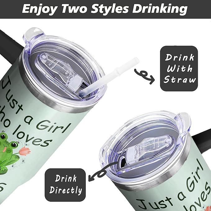 40 Oz Frog Tumbler with Handle and Straw, Double Wall Stainless Steel Insulated Coffee Mug, Leak Proof Cup, Gifts for Women and Frog Lovers