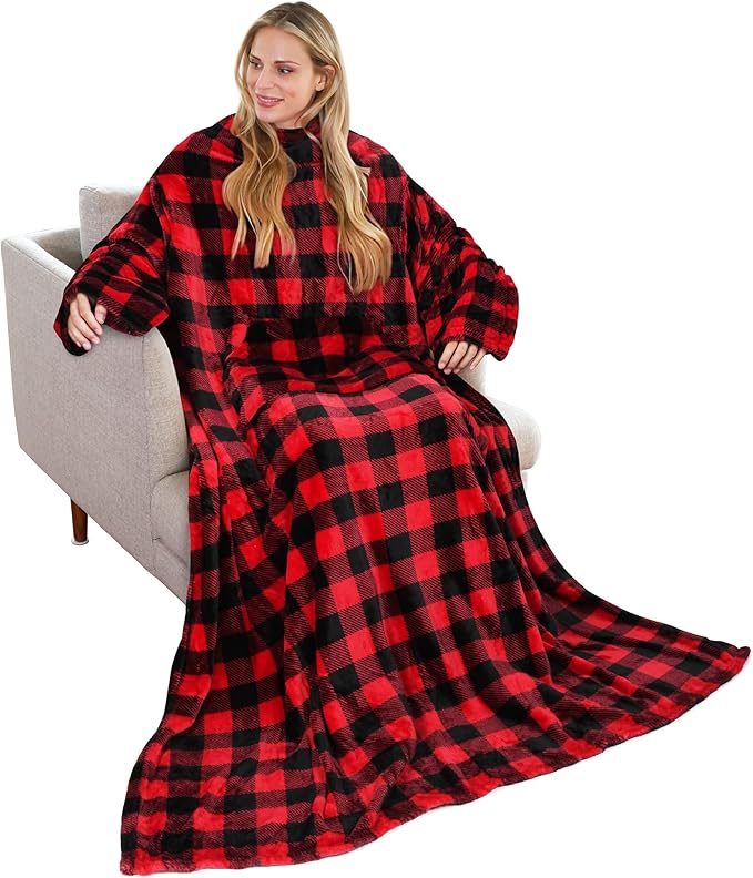 Solaris Wearable Blanket with Sleeves for Adults, Softness Comfort Warmth Fleece Gift for Women Men, Snuggy Body Throw TV Blanket for Home Office Lounge, Gift for Your Lover