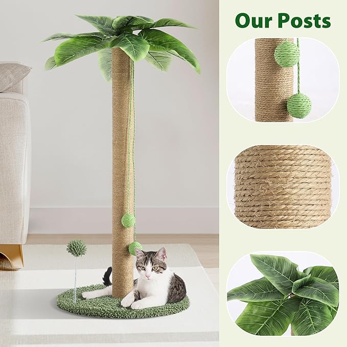 Cat Scratching Post for Indoor Cats, 33" Tall Cat Tree with Sisal Rope, Kitten Scratcher Sisal Rope Scratch Posts Trees with Hanging Ball,Cat Toys