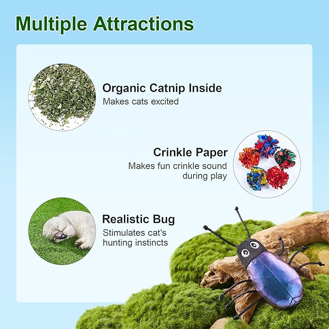 Potaroma Realistic Bug Catnip Cat Toys Crinkly Sound, Durable Kitten Bite Interactive Kicker Toys for Indoor Exercise 3.5"