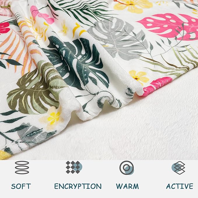 Tropical Palm Leaves Throw Blanket Floral Flower Flannel Fleece Throw Blankets Botanical Plant Cozy Fuzzy Plush Throw Blanket Nature Soft Throw Blankets for Sofa Bed 50" X 60"