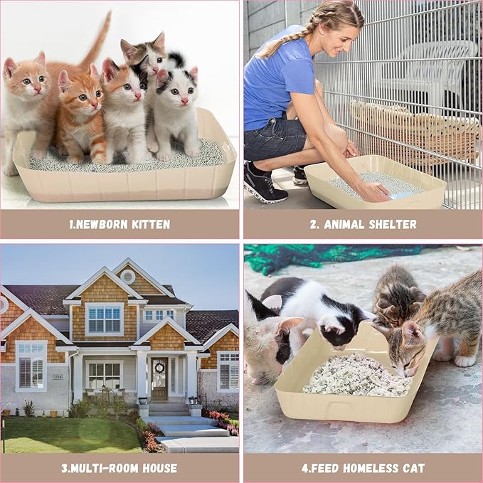 Bokon 25 Pcs Disposable Litter Boxes for Cats Plastic Cat Litter Tray Kitten Litter Pan for Kitty Rabbit Guinea Pig Hamster Pets Supplies Travel Home Toilet, 15.7 x 11.8 x 3 Inches (Beige)