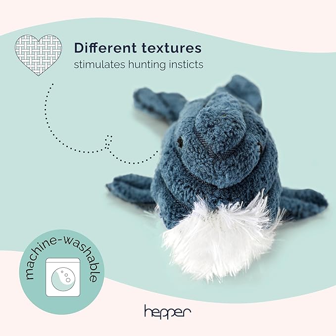 Hepper Whale Plush Toy - Safe, Quiet and Durable Cat Toys for Physical & Mental Stimulation - Unique Cat Toys Best for Kittens, Senior Cats & All Breeds - Indoor Cat Toys