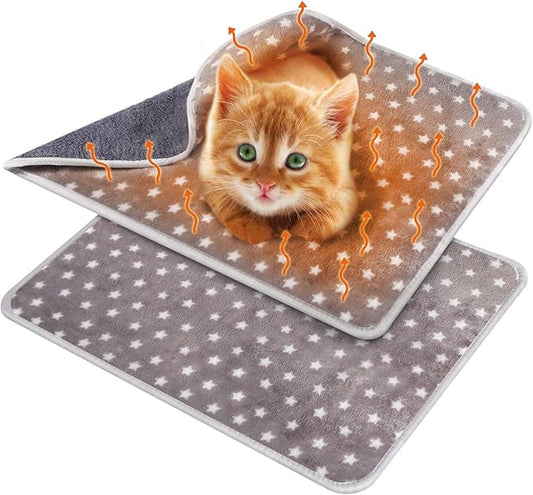 2 Pcs Self Warming Cat Bed Cute Dog Cat Thermal Mat Self Warming Star Cat Mat Pet Heating Pad Cat Blanket for Indoor Outdoor Washable(Small Star,24 x 18)