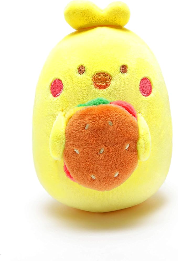 Anirollz Stuffed Animal Plush Toy – 3.5" Small Fabric Squishy Ball Doll | Soft, Warm, Cute, Comfort, Safe | Birthday Pillow with Kawaii Chick with Hamburger Chickiroll