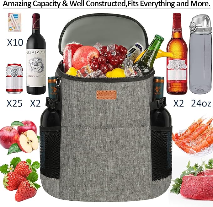 Camping Cooler Backpack 30 Cans, Soft Backpack Coolers Insulated Leak Proof Travel Cooler Bag Waterproof Lunch Picnic Beach Work Trip Thermal Bag Drink Beverage Beer Bag Cooler