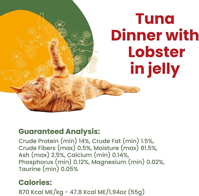 almo nature HQS La Cucina Tuna with Lobster in Jelly, Grain Free, Additive Free, Adult Cat Wet Food, Shredded, Pouches, 24 x 55g/1,94 oz (Pack of 2)