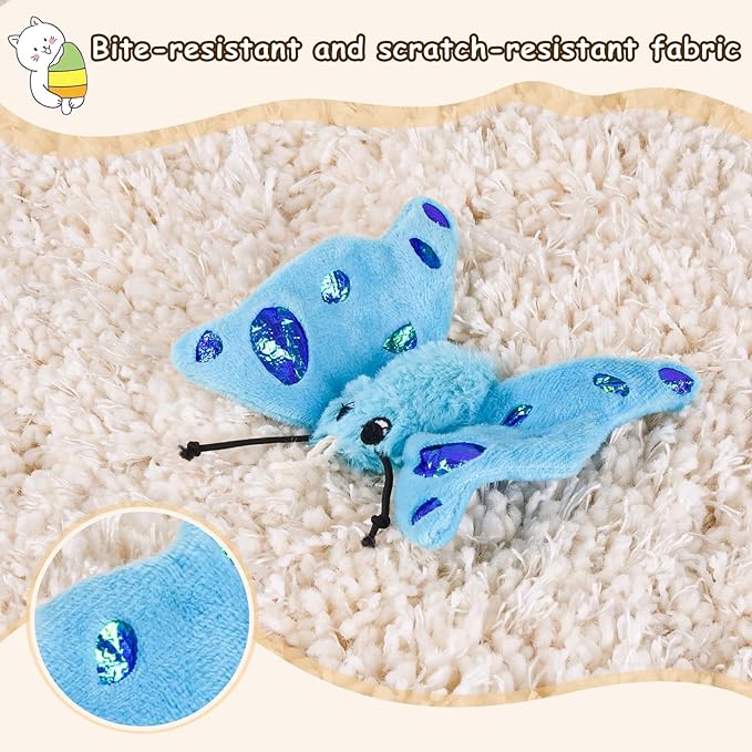 ORSDA Cat Toys, Cat Wand Toy for Indoor Cats, Replacement Cat Teaser Toys, Interative Cat Toy for Cats with Bell, Cat Feather Toy for Cats to Chase and Exercise(Blue Butterfly)