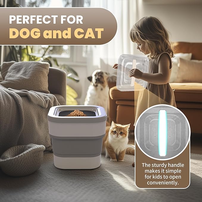 10-13 Lbs Airtight Dog Food Stroage Container,Collapsible Dog Food Containers with Airtight Lid,Large Pet Food Storage Container for Dog Cat,Rice Flour,Pet Food Scoop,Measuring Cup