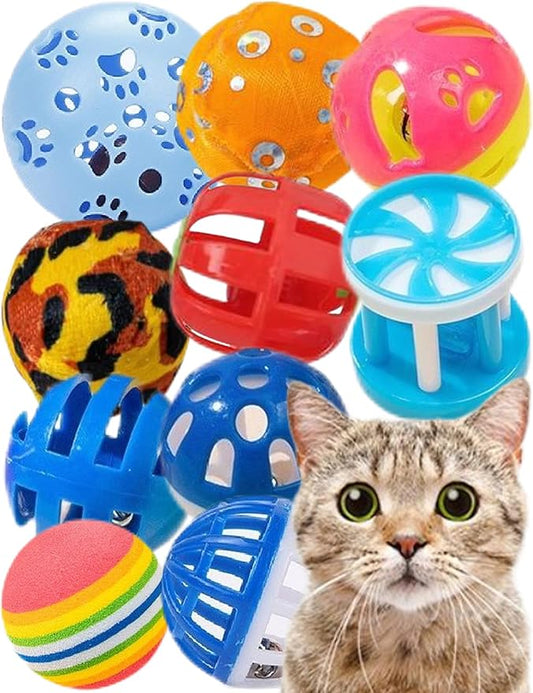 10-Pack Colorful Sturdy Cat Toy Balls with Bells, Interactive & Energetic Play, Easy-Grab Cat Toys for All Breeds and Ages