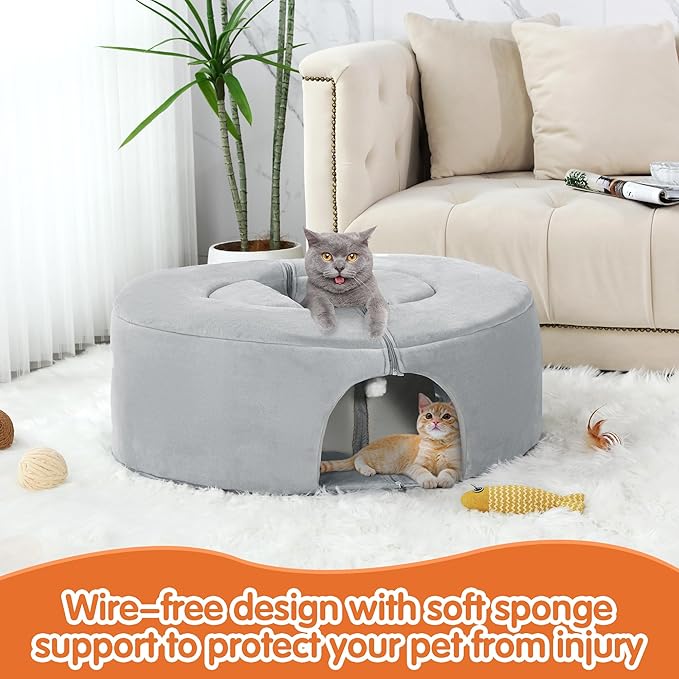 BALAPET Cat Tunnel Bed for Indoor Cat with Cat Scratch Lounge, Tent, and Plush Ball, Scratch Detachable & Washable Tunnel Bed 2-in-1 Cat Toys Collapsible Tunnel for Cats Dog Ferret Rabbits