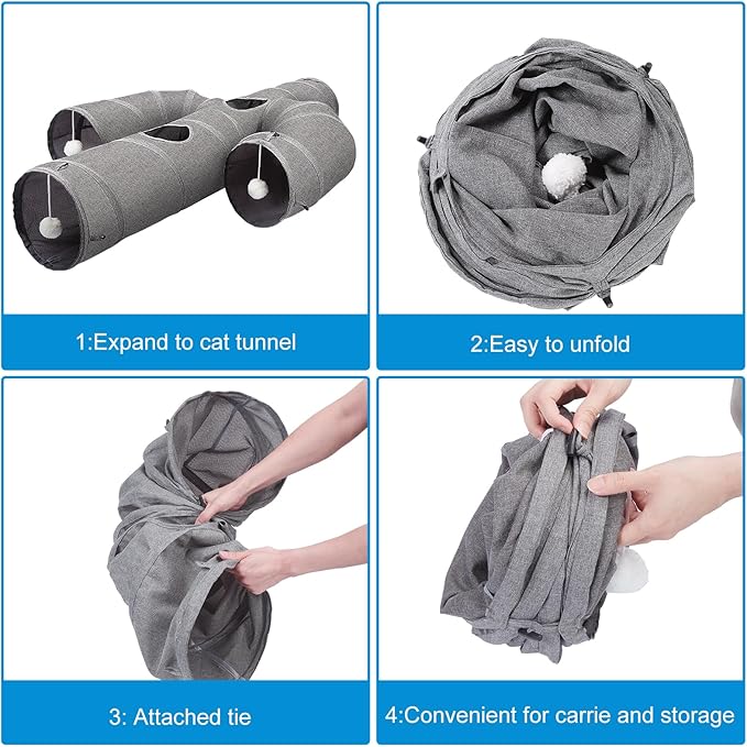 Ownpets Cat Tunnel Large 12 inch Diameter Sturdy Oxford Fabric Cat Tunnel Toy, Cactus Shape Collapsible Cat Tunnels for Indoor Cats,Interactive Peek Hole Pet Tunnel Tube with Cat Wand Toy