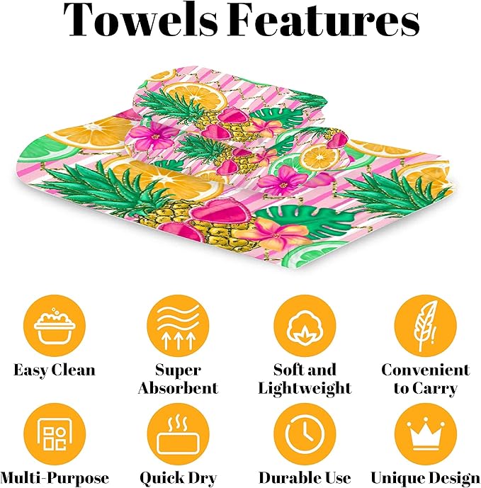 Gaming 3 Piece Towel Bathroom Sets, 1 Bath Towel, 1 Washcloth, 1 Hand Towel, Cotton Fast Dry Soft Absorbent Towel Set for Home Kitchen Family (Holiday Pineapple)