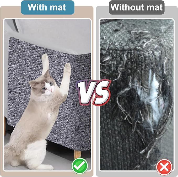 Mity rain 4PCS Cat Scratch Furniture Protector Mats 23.6“X11.8”Trimmable Self-Adhesive Cat Scratch Pads with 8PCS Furniture Nails Cat Couch Protector Mat for Pet Furniture DIY Dark Gray