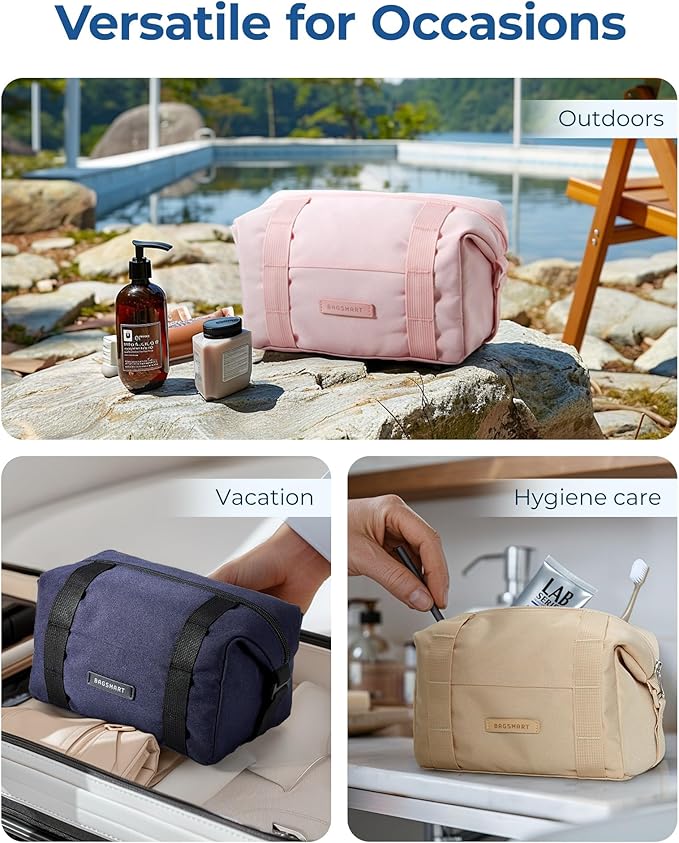 BAGSMART Toiletry Bag for Women, Travel Cosmetic Makeup Bag Organizer Water-resistant, Large Hanging Dopp Kit Gifts for Womens Toiletries Essentials Accessories, Pink