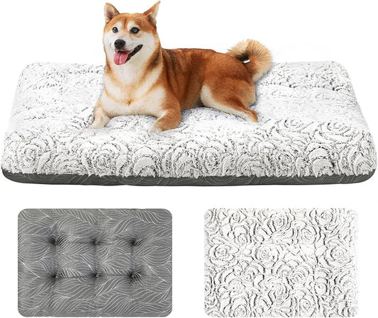 2 in 1 Dog Bed Crate Pad Mat Washable Reversible (Cool & Warm) Soft Fluffy Pet Kennel Beds for Large Medium Small Puppy Cat Sleeping Mattress Machine Wash Dog Cooling Mats (Dot Grey, 29"*21")