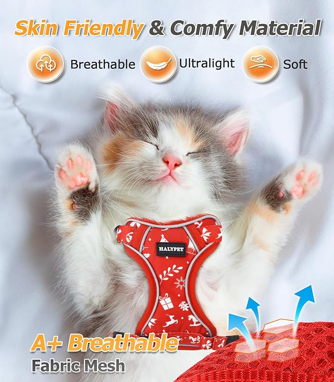 Halypet Cat Harness and Leash Set [MAX Safety 4th-Gen Upgrade] Escape Proof Adjustable Cat Leash Comfortable Soft Vest Easy to Wear Kitten Harness with Reflective Strip for Cats Walking, M Ruby Red