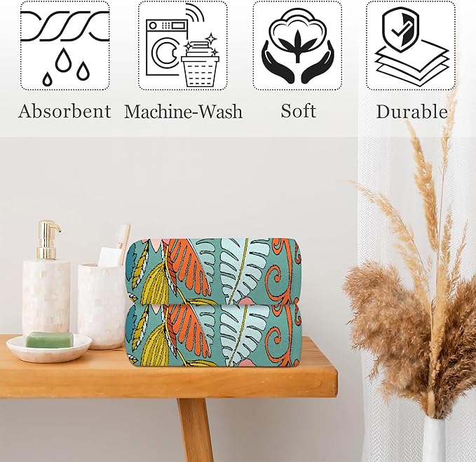Boho Floral Tropical Leaves Bathroom Hand Towel Set of 2,Colorful Flowers Botanical Leaves Fingertip Towel Kitchen Hand Towel,Soft Absorbent Decorative Guest Towel Hand Bath Towel for Hotel Home