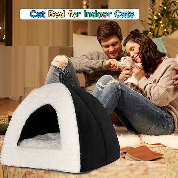 Cat Cave Bed for Indoor Cats, Warm Cat Beds/Dog Beds for Small Dogs Cat Tent Bed for Puppy Kitten with Removable Cushion