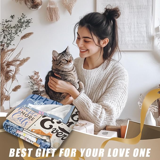 Mothers Day Cat Mom Gifts for Women Blanket, Cats Themed Lover Gift Blankets for Cat Lovers, for Mom, Crazy Cats Lady Gifts, 50"X60"