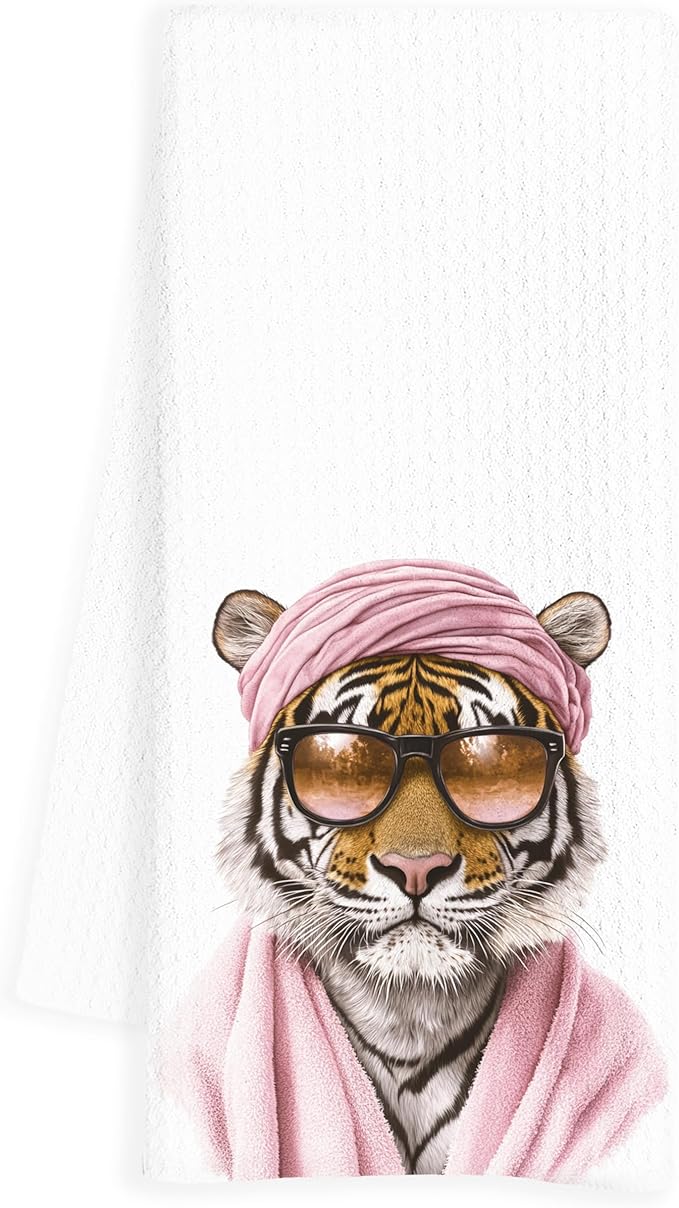 Coquette Pink Tiger Hand Towels for Bathroom, Trendy Tiger Bathroom Hand Towels, Coquette Teen Girl Bathroom Decor, Tiger Gifts for Women Tiger Lovers, 16x24 Inch