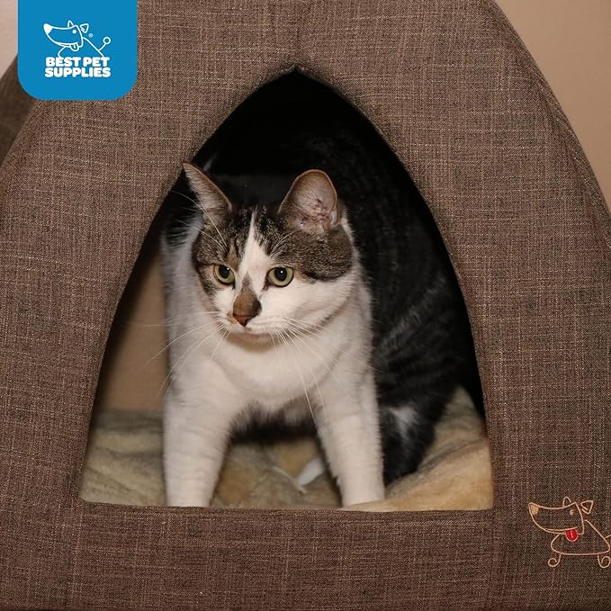 Pet Tent-Soft Bed for Dog and Cat by Best Pet Supplies - Brown Linen, 16" x 16" x H:14"