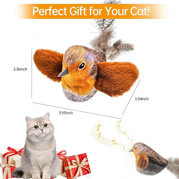 Chirping Bird Cat Toys Hanging Cat Feather Toy - Catnip Interactive Cat Toys for Indoor Cats - Automatic Cat Toy for Cat Exercise & Kicker to Self Play (Gray)