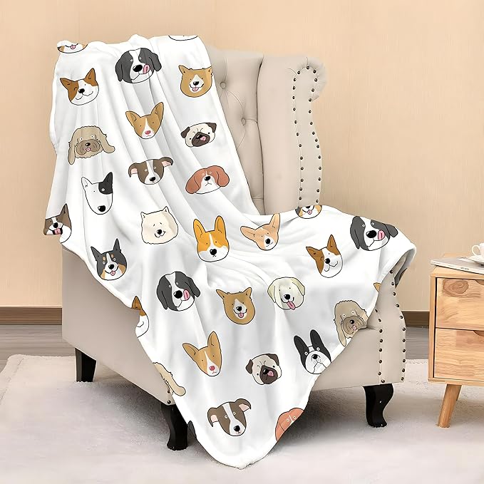 Cute Kids Dogs Puppies Print Blanket Throw 60"X50", Plush Flannel Blankets with Dogs On It, Gifts for Kids Women Dog Lovers People