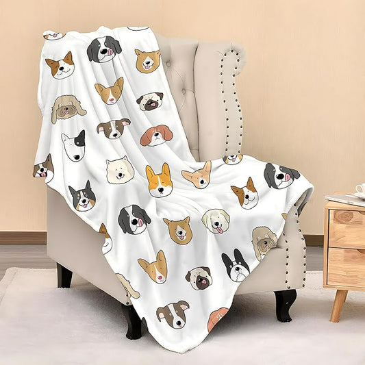 Cute Kids Dogs Puppies Print Blanket Throw 60"X50", Plush Flannel Blankets with Dogs On It, Gifts for Kids Women Dog Lovers People