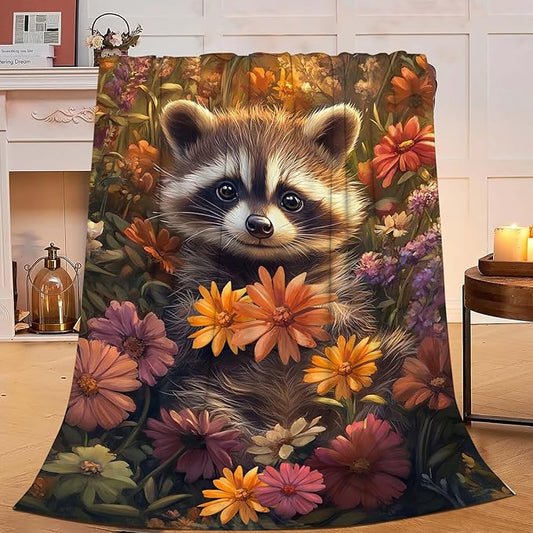 Raccoon Throw Blanket Raccoon Gifts for Kids Girls Boys Adults Women Men Soft Cozy Warm Plush Fluffy Fuzzy Fleece Blanket Decor 40''X50''