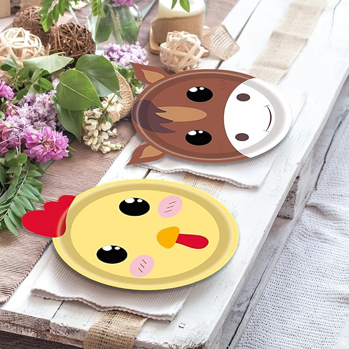 40Pcs Farm Animal Birthday Party Paper Plates Farm Birthday Decorations Chicken Pig Cow Sheep Horse Disposable Plates for Kids Baby Shower Animals Party Supplies