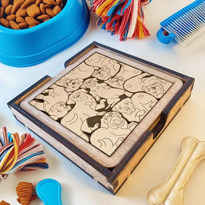 02 Rottweiler Dog Coaster - Rottweiler Dog Puzzle Wooden Coaster Set - Interlocking Jigsaw Drink Mats with Laser-Cut Design for Rottweiler Lovers (Rottweiler Dog)