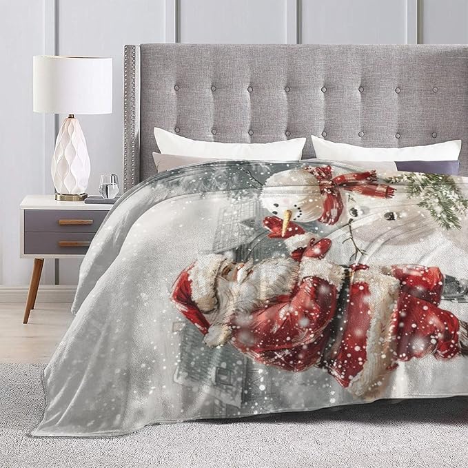Snowman Blanket for Women Santa Claus Throw Blanket Snowman Decor Merch Cozy Fuzzy Warm Soft Plush Flannel Fleece Lightweight Bedding for Men Boys Kids Girls Couch Bed Sofa 50"X40"