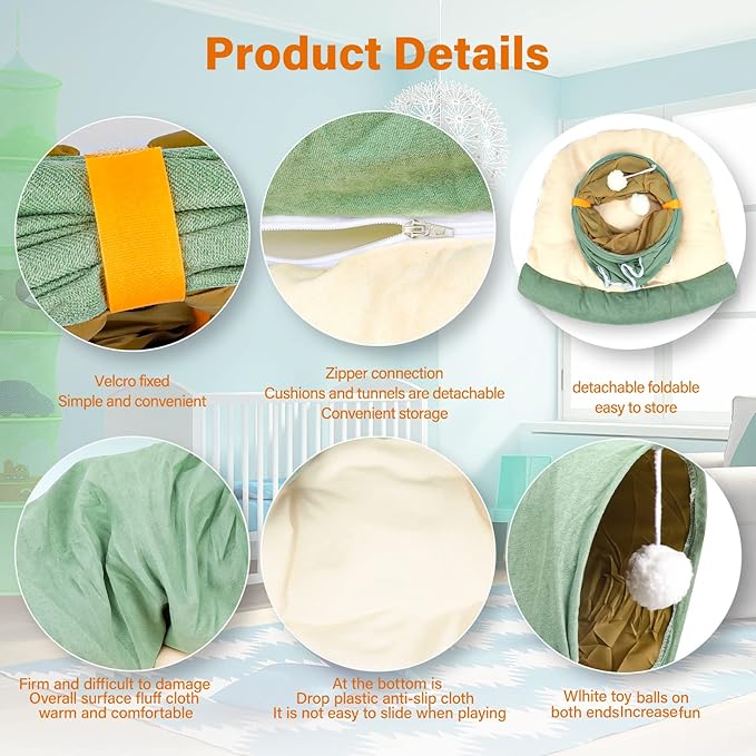 BWOGUE Bunny Tunnel Bed, 2-in-1 Collapsible Tunnel Tubes Toys with Removable Mat Hideout for Cats Kittens Rabbits Guinea Pigs Kitty