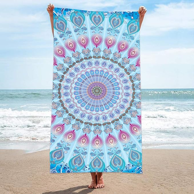 Bonsai Tree Mandala Beach Towel, Indian Hippie Boho Microfiber Bath Towel for Women, Bohemian Blue Sand Free Quick Dry Travel Towels Gifts for Yoga Sports Adults 30" x 60"