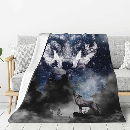 Wolf Soft Throw Blanket Flannel Fleece Blankets Warm Cozy Lightweight Fuzzy Blanket for Bed Sofa Couch Home Decor 80"X60"