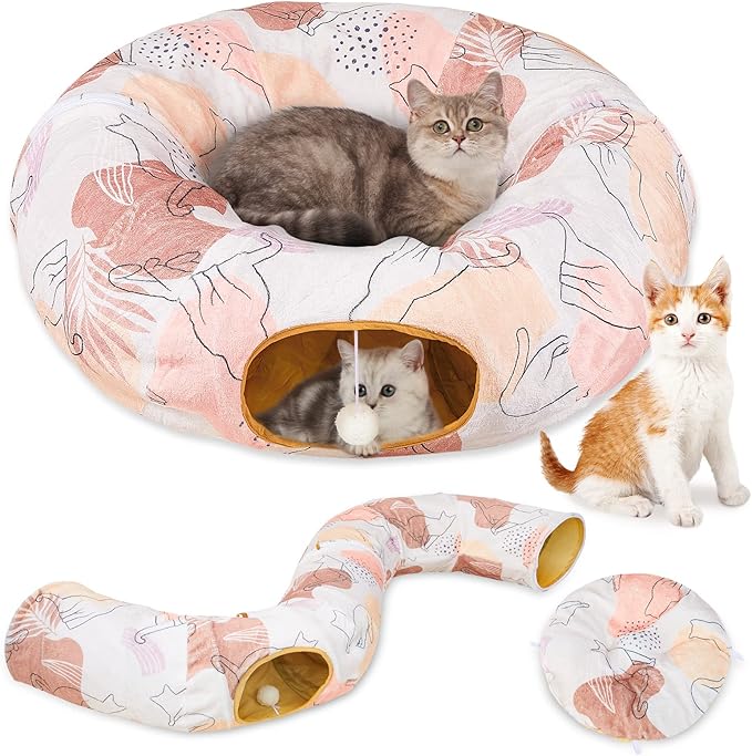 Cat Tunnel Bed, Cat Tunnels Cat Toys for Indoor Cats S-Shape Cat Tube and Cat Donut Tunnel Cave Large Cat Toys Interactive Cat Stuff Supplies