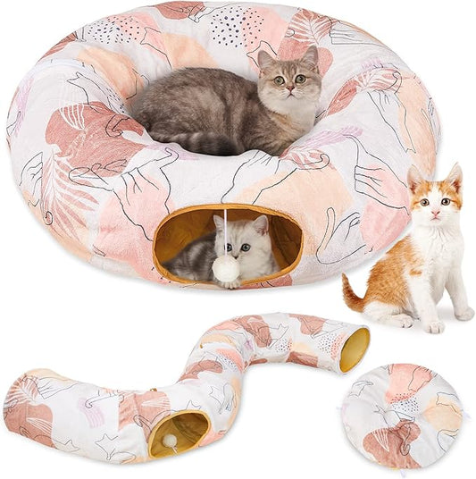 Cat Tunnel Bed, Cat Tunnels Cat Toys for Indoor Cats S-Shape Cat Tube and Cat Donut Tunnel Cave Large Cat Toys Interactive Cat Stuff Supplies